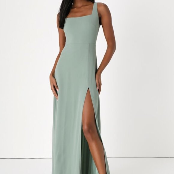 Lulus Dresses & Skirts - Lulu's Mint Sage Square-Neck Maxi Dress with Side Slit